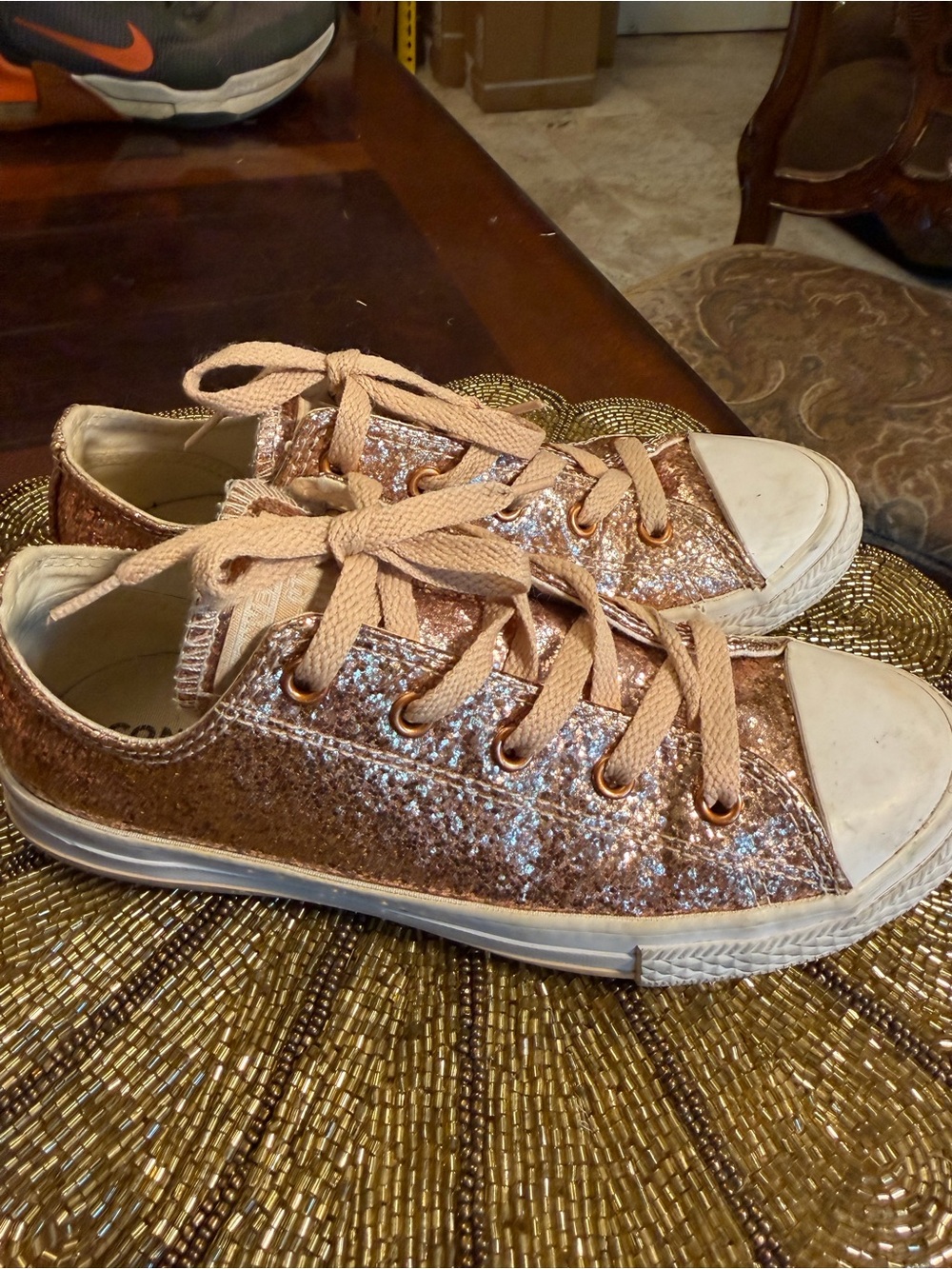 Converse Kids Rose Gold Glitter Lace-Up Sneakers